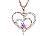 Pink And Colorless Moissanite 14k Rose Gold Over Heart Pendant .90ctw DEW.