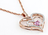 Pink And Colorless Moissanite 14k Rose Gold Over Heart Pendant .90ctw DEW.