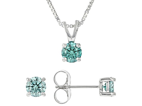 Green Moissanite Platineve Earrings And Pendant Set 1.50ctw DEW.