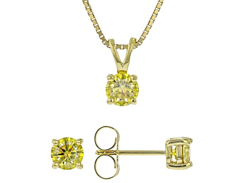 Yellow Moissanite 14k Yellow Gold Over Silver Earrings And Pendant Set 1.50ctw DEW.