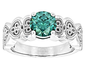 Green Moissanite Platineve Solitaire Ring 1.20ct DEW