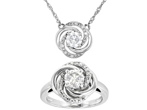 Moissanite Platineve Ring And Necklace Set 1.72ctw DEW.