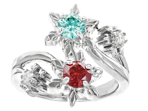 Green And Red And Colorless Moissanite Platineve 
Snowflake Ring 1.12ctw DEW