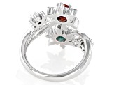 Green And Red And Colorless Moissanite Platineve 
Snowflake Ring 1.12ctw DEW