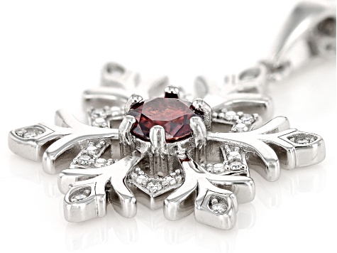 Red And Colorless Moissanite Platineve Snowflake Pendant .92ctw DEW