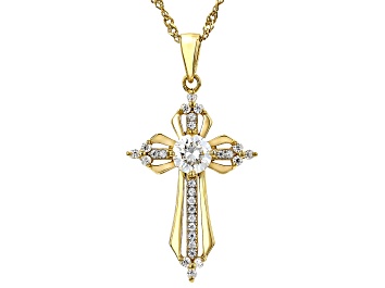 Picture of Moissanite 14k Yellow Gold Silver Cross Pendant 1.19ctw DEW