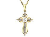 Moissanite 14k Yellow Gold Silver Cross Pendant 1.19ctw DEW