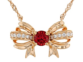 Red And Colorless Moissanite 14k Rose Gold Over Silver Bow Necklace .84ctw DEW
