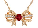 Red And Colorless Moissanite 14k Rose Gold Over Silver Bow Necklace .84ctw DEW