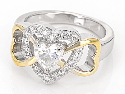 Moissanite Two Tone Heart Ring 1.18ctw DEW.