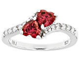 Red And Colorless Moissanite Platineve Heart Ring 1.18ctw DEW.