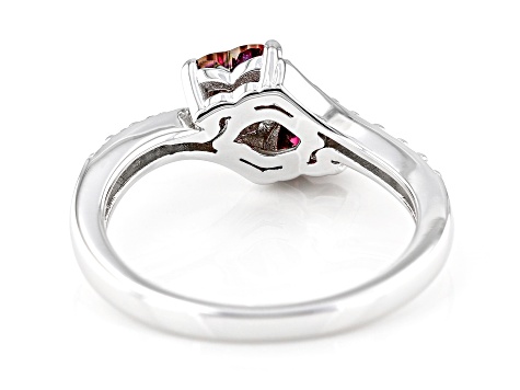 Red And Colorless Moissanite Platineve Heart Ring 1.18ctw DEW.