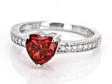 Red And Colorless Moissanite Platineve Heart Ring 1.45ctw DEW.