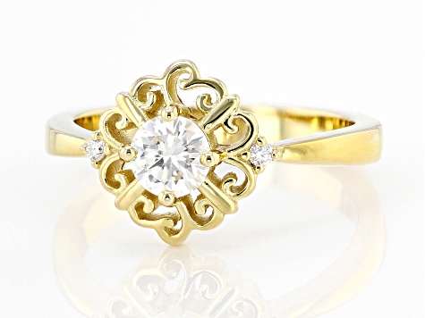 Moissanite 14k Yellow Gold Over Silver Promise Ring .54ctw DEW.
