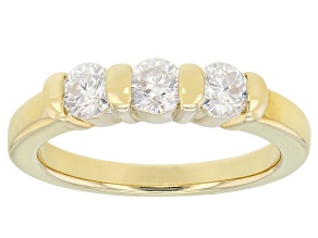 Moissanite 14k Yellow Gold Over Silver 3 Stone Ring .69ctw DEW