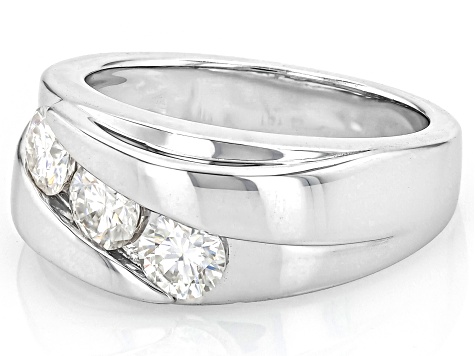 Moissanite Platineve 3 Stone Ring .99ctw DEW