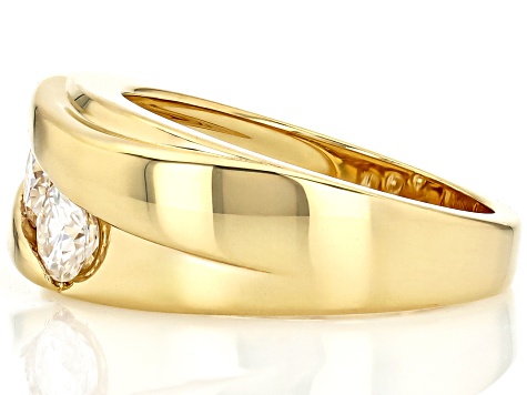 Moissanite 14k Yellow Gold Over Silver 3 Stone Ring .99ctw DEW