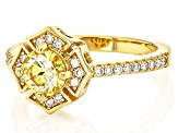 Yellow And Colorless Moissanite 14k Yellow Gold Over Silver Ring 1.10ctw DEW.