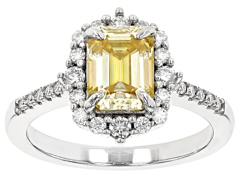 Yellow And Colorless Moissanite Platineve Ring 2.21ctw DEW.