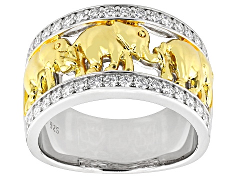 Moissanite Platineve and 14k Yellow Gold Over Silver Elephant Ring .64ctw DEW.