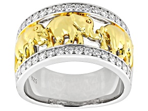 Moissanite Platineve and 14k Yellow Gold Over Silver Elephant Ring .64ctw DEW.