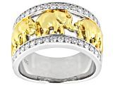 Moissanite Platineve and 14k Yellow Gold Over Silver Elephant Ring .64ctw DEW.