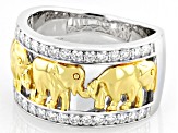 Moissanite Platineve and 14k Yellow Gold Over Silver Elephant Ring .64ctw DEW.