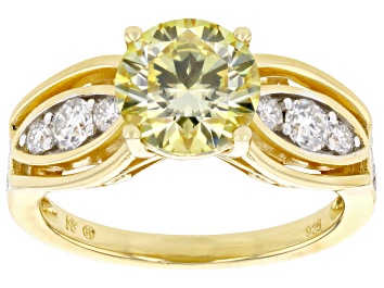Picture of Yellow And Colorless Moissanite 14k Yellow Gold Over Silver Ring 2.32ctw DEW.