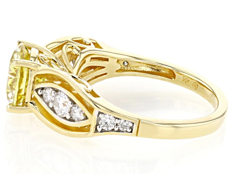 Yellow And Colorless Moissanite 14k Yellow Gold Over Silver Ring 2.32ctw DEW.