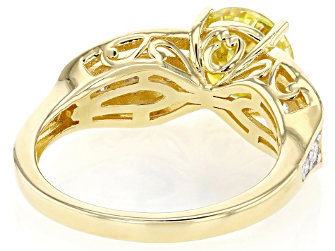 Yellow And Colorless Moissanite 14k Yellow Gold Over Silver Ring 2.32ctw DEW.