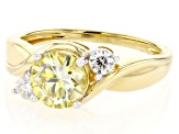 Yellow And Colorless Moissanite 14k Yellow Gold Over Silver Ring 1.40ctw DEW.