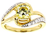 Yellow And Colorless Moissanite 14k Yellow Gold Over Siver Ring 2.12ctw DEW.