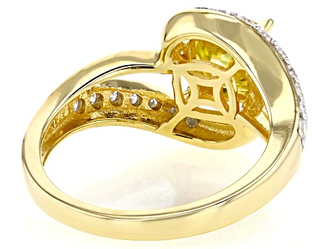 Yellow And Colorless Moissanite 14k Yellow Gold Over Siver Ring 2.12ctw DEW.