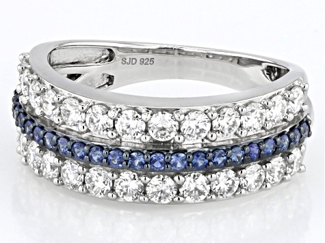 Moissanite And Blue Sapphire Platineve Band Ring 1.04ctw DEW