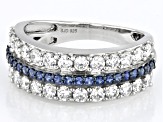 Moissanite And Blue Sapphire Platineve Band Ring 1.04ctw DEW