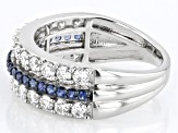 Moissanite And Blue Sapphire Platineve Band Ring 1.04ctw DEW