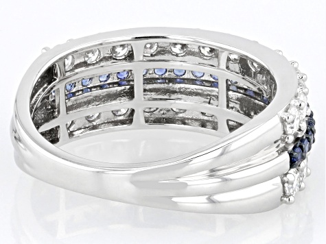 Moissanite And Blue Sapphire Platineve Band Ring 1.04ctw DEW