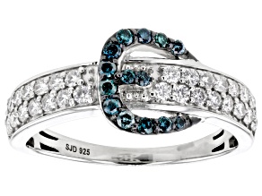 Moissanite & Blue Diamond Platineve Buckle Ring .74ctw DEW.