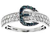 Moissanite & Blue Diamond Platineve Buckle Ring .74ctw DEW.