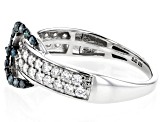 Moissanite & Blue Diamond Platineve Buckle Ring .74ctw DEW.