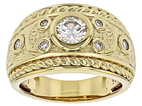 Moissanite 14k Yellow Gold Over Silver Vintage Design Ring .74ctw DEW.