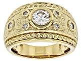 Moissanite 14k Yellow Gold Over Silver Vintage Design Ring .74ctw DEW.