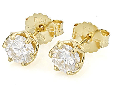 Moissanite 14k Yellow Gold Over Silver Stud Earrings 2.00ctw DEW.