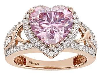Picture of Pink And Colorless Moissanite 14k Rose Gold Over Silver Heart Ring 4.38ctw DEW
