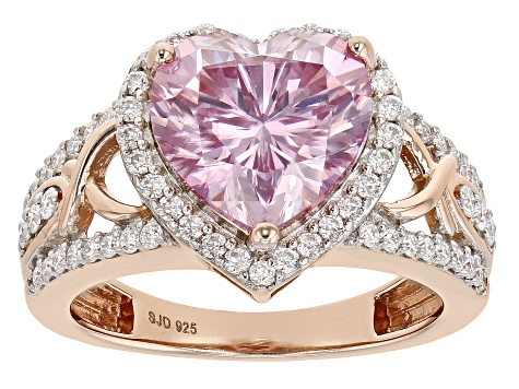 Pink And Colorless Moissanite 14k Rose Gold Over Silver Heart Ring 4.38ctw DEW