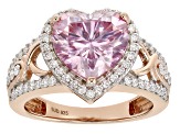 Pink And Colorless Moissanite 14k Rose Gold Over Silver Heart Ring 4.38ctw DEW