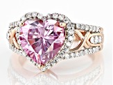 Pink And Colorless Moissanite 14k Rose Gold Over Silver Heart Ring 4.38ctw DEW