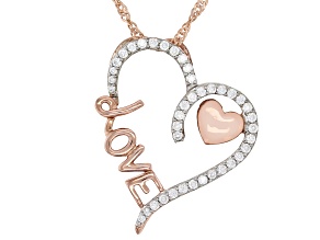 Moissanite 14k Rose Gold Over Silver Heart And Love Pendant .40ctw DEW