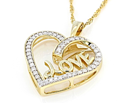 Moissanite 14k Yellow Gold Over Silver Heart And Love Pendant .57ctw DEW