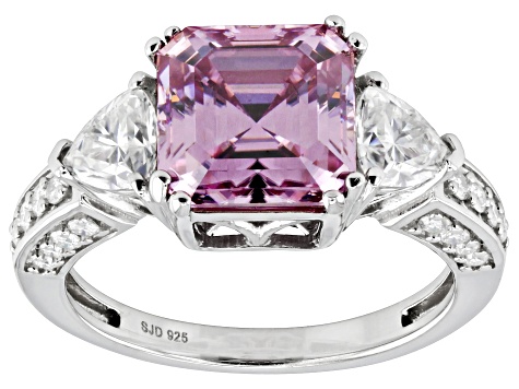 Pink and Colorless Moissanite Platineve Ring 5.10ctw DEW